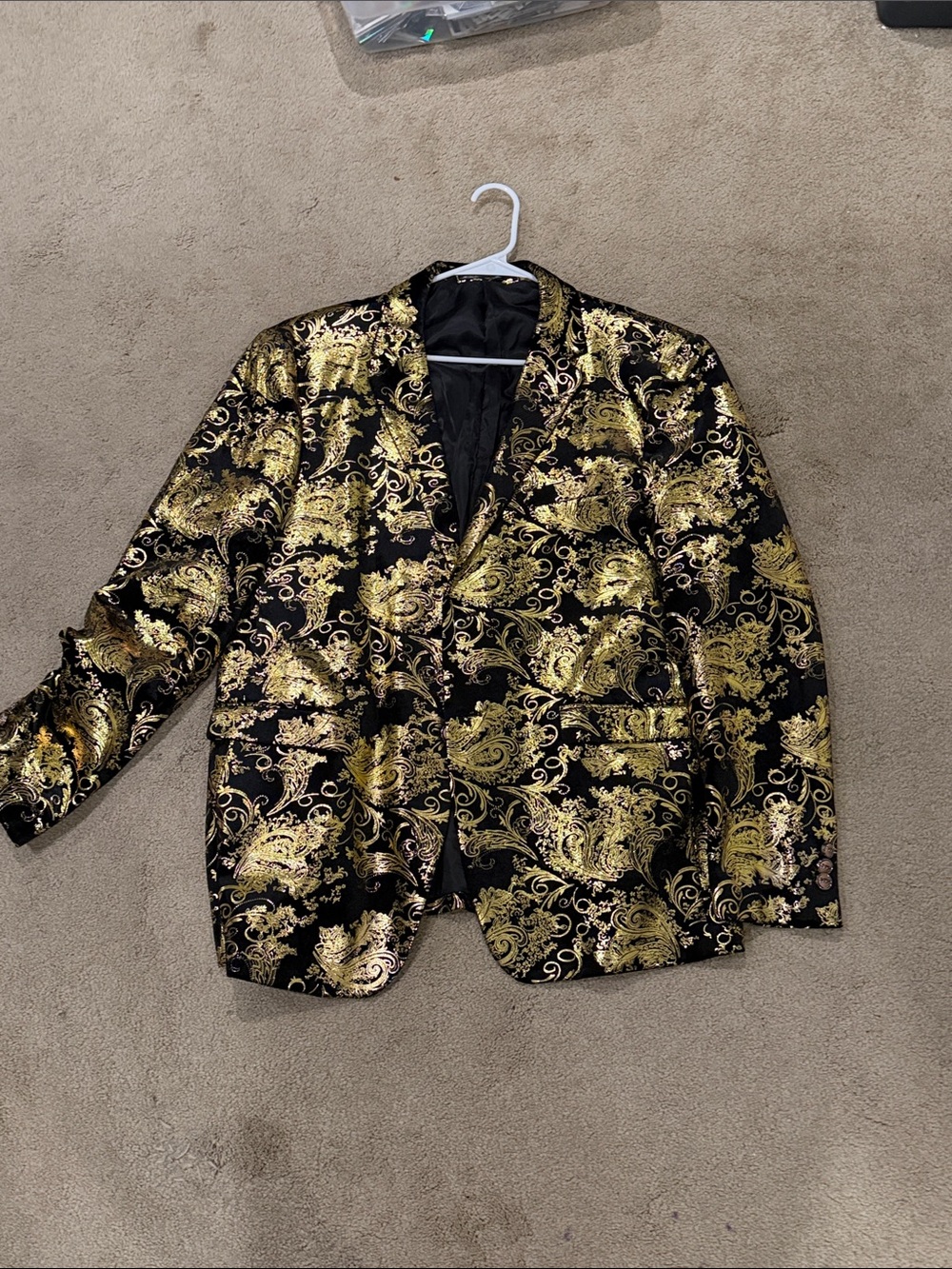 Men's Black & Gold Floral Brocade Blazer